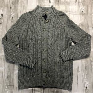 Lands End Cardigan Womens XS New Wool Blend Cable Knit Button up Sweater Gray